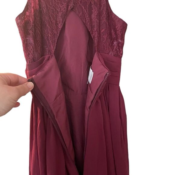 AZAZIE COLLEEN A-Line Lace Chiffon Floor-Length Burgundy Bridesmaid Dress Size 2 - Picture 4 of 15